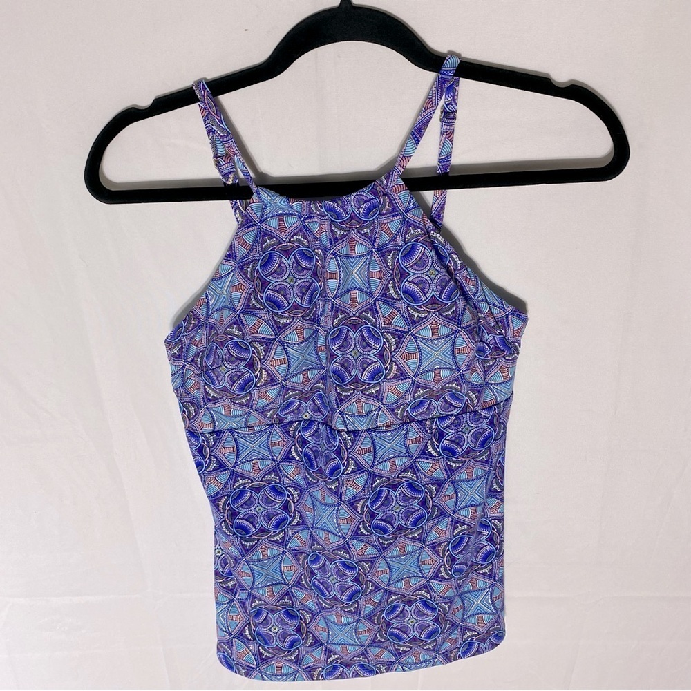 5/$25 La Vie En Rose Aqua Blue Purple Geometric Print Swim Top M